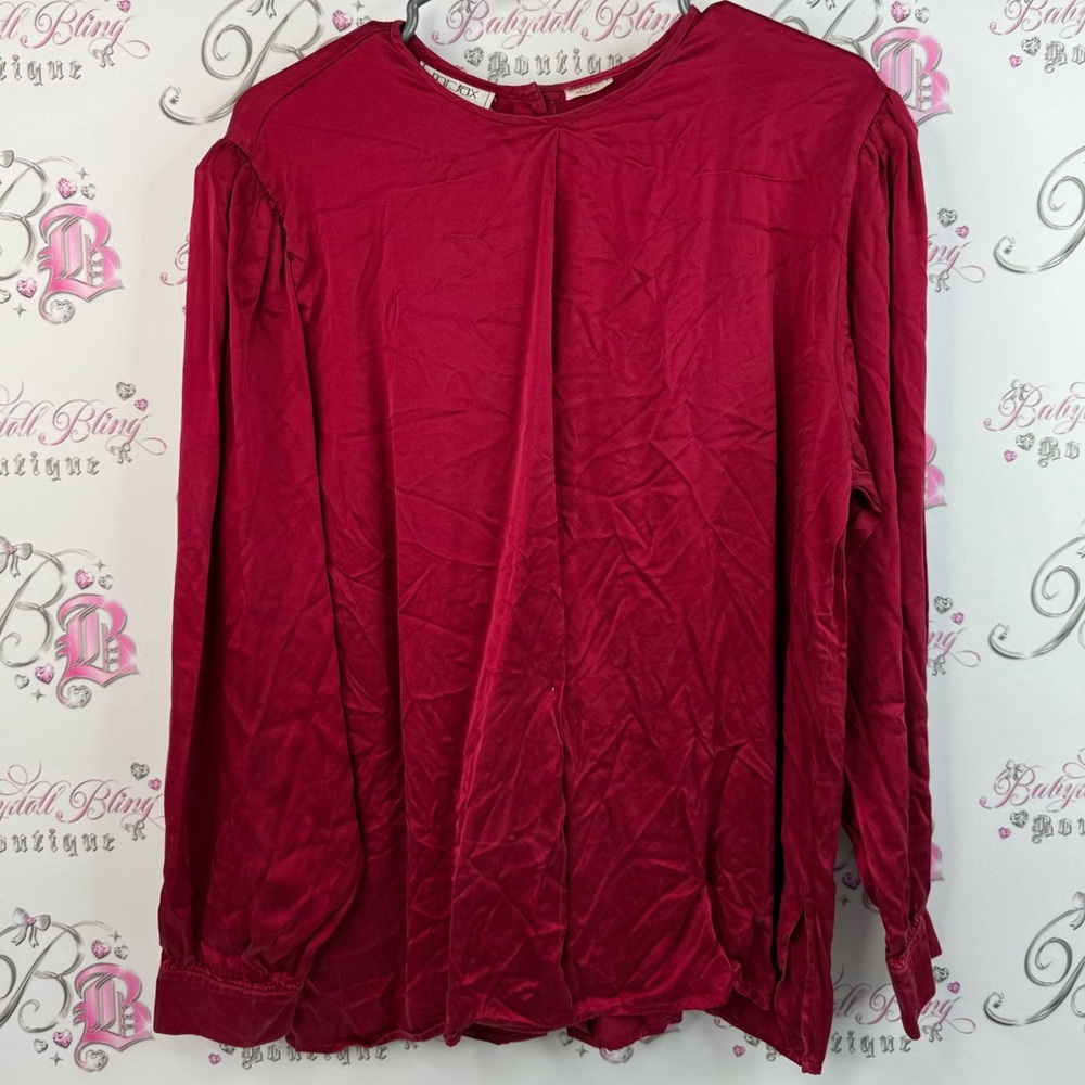 Mr.jax long sleeve 100% silk button up vintage Chic Red Long Sleeve Top